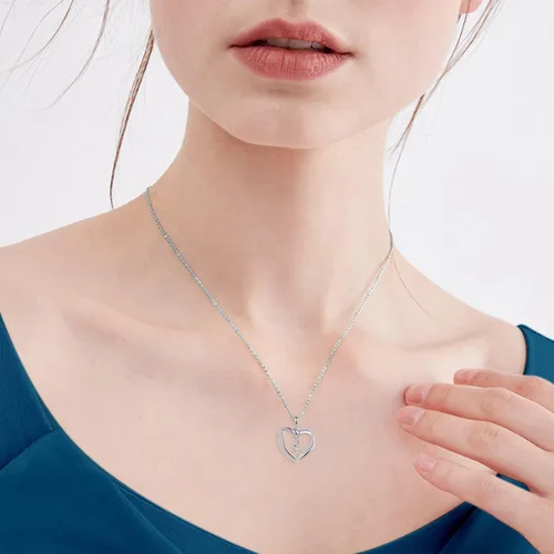 Vista 2 de Starchenie Collar con inicial de corazón para mujer, plata de ley S925, letras A-Z 26, collar con colgante del alfabeto AAAAA, Metal, Circonia cúbica