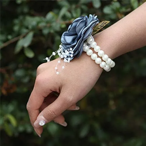 Vista 3 de Ramillete de muñeca de novia para hombre, hecho a mano, satén, rosa, dama de honor, ramillete de flores, para novio, Boutonniere para boda, fiesta
