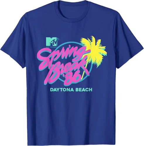 Vista 20 de MTV Camiseta de cuello redondo de ajuste clásico - Spring Break Daytona Beach, negro, adulto, manga corta, algodón y poliéster