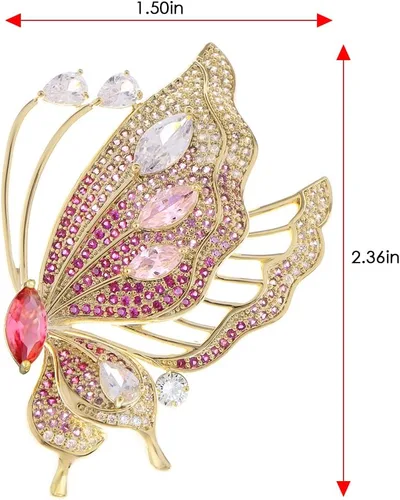 Vista 5 de ALILANG Broche de alas de cola asimétricas con diamantes de imitación de color rosa dorado