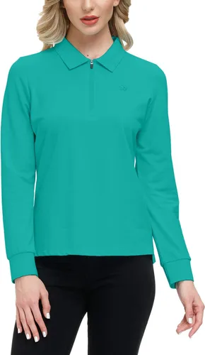 Vista 60 de JINSHI Polo de golf para mujer, de manga larga, con cremallera, deportiva, de secado rápido, atlética, casual, ajustada