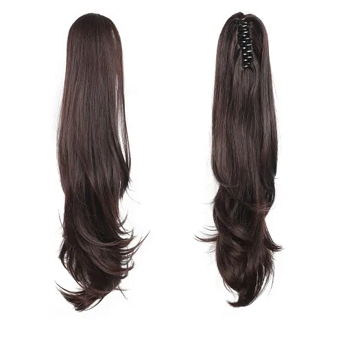 Vista 57 de Extensiones de cola de caballo, extensiones de cabello de cola de caballo con clip de garra marrón oscuro para mujer, pieza de cabello rizado