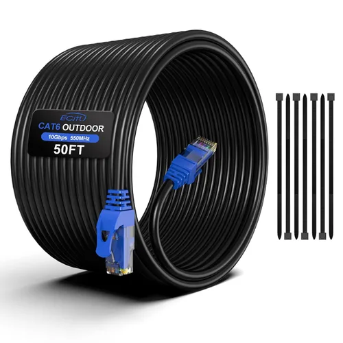 Vista 13 de Cable Ethernet Cat6 para exteriores de 20 pies, enterrado, enterramiento directo resistente, cable de conexión CCA de 24 AWG, PoE, UTP, impermeable