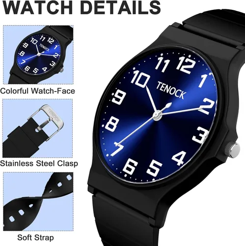 Vista 3 de Reloj analógico para niños y niñas, resistente al agua hasta 30M, reloj deportivo para niños, fácil de leer, con esfera fina, correa suave