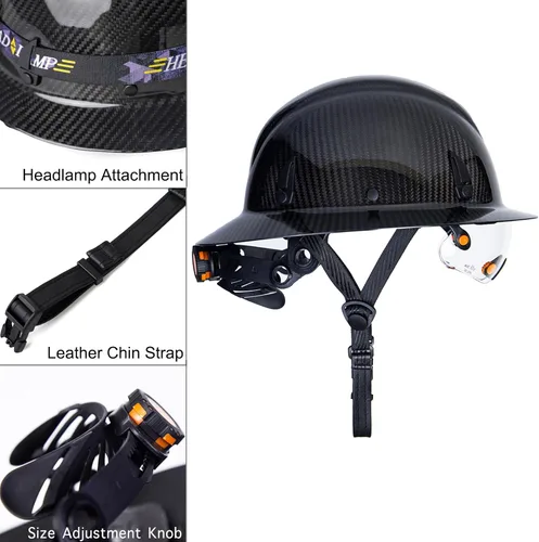 Vista 4 de Casco rígido de fibra de carbono de ala completa con gafas - Casco de seguridad con suspensión de trinquete ajustable de 6 puntos - Cumple con ANSI