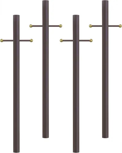Vista 9 de Solus Poste de lámpara de entierro directo de 7 pies, poste de luz de aluminio para exteriores con brazo cruzado decorativo, se adapta a accesorios