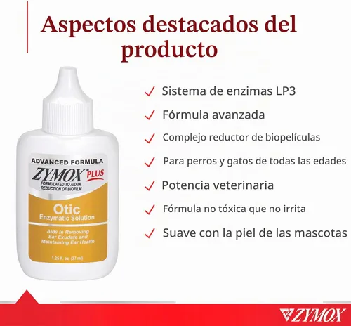 Vista 3 de Zymox Advanced Formula Otic Plus Solución enzimática para oídos para perros y gatos sin hidrocortisona, 1.25 oz