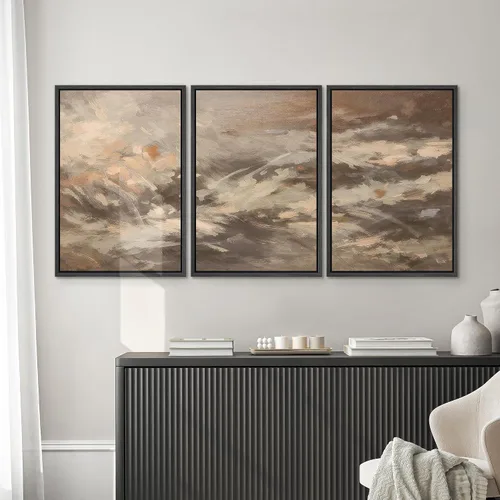 Vista 501 de SIGNWIN Lienzo enmarcado para pared, juego de arte neutro de bosque brumoso, ilustraciones en tono tierra, arte moderno, decorativo, bohemio
