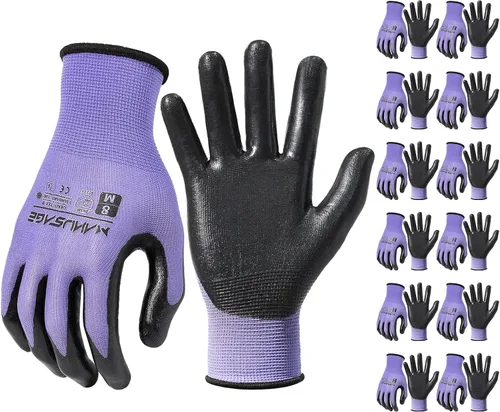 Vista 22 de MANUSAGE Guantes de trabajo de seguridad - Guante protector para hombres y mujeres - Protección de mano ultradelgada - Para construcción Negro