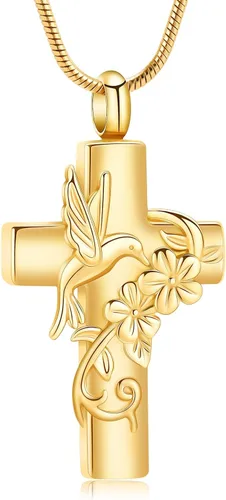 Vista 19 de Cross Hummingbird Urn Necklace for Ashes Flower Ashes Pendant Memorial Necklace Cremation Jewelry Ashes Keepsakes Necklace Gift for Loss of Loved