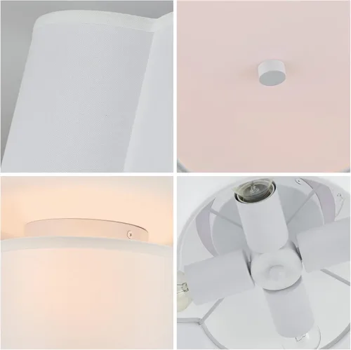 Vista 6 de Lámpara de techo semiempotrada, moderna lámpara cercana al techo con pantalla de tambor de tela blanca crema para guardería, habitación de niños
