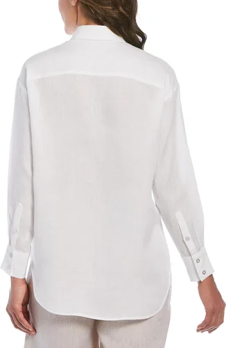 Vista 2 de Cubavera Blusa de manga larga con botones 100% lino para mujer (talla S - XL)