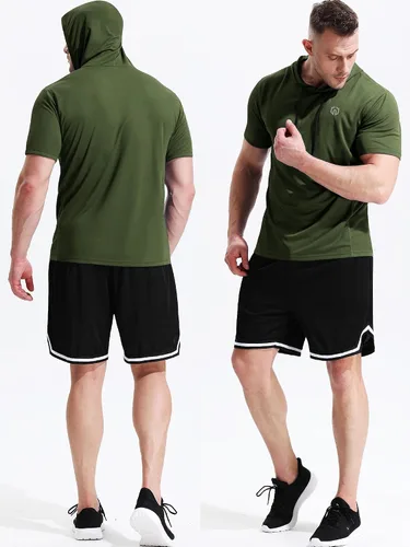 Vista 5 de Neleus - Camiseta sin mangas deportiva Dry Fit para correr con capucha