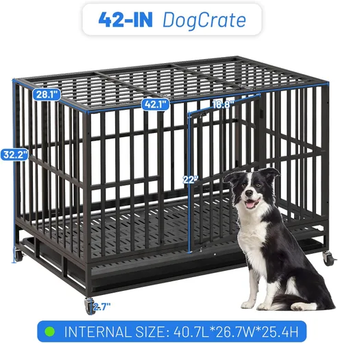 Vista 2 de NUGRIART - Jaula de perro de 42 pulgadas resistente e indestructible, perrera XL de acero a prueba de escapes para perros grandes, diseño de doble