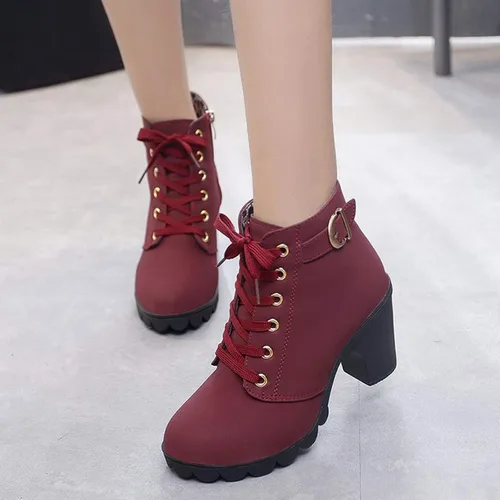 Vista 2 de HINDOLA Botas de tacón alto para mujer, botas de tacón alto con cordones, plataforma con cordones, tacón alto