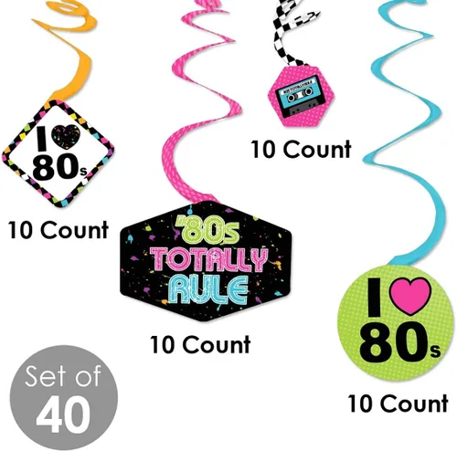 Vista 5 de Big Dot of Happiness Remolinos decorativos colgantes de fiesta de los años 80, estilo retro de los años 80, juego de 40