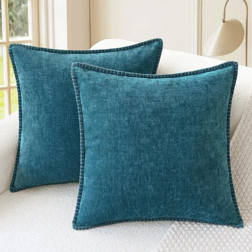 Vista 45 de CaliTime - Juego de 2 fundas de almohada decorativas de 16 x 16 pulgadas, con costuras en los bordes de hilo de algodón, chenilla suave teñida