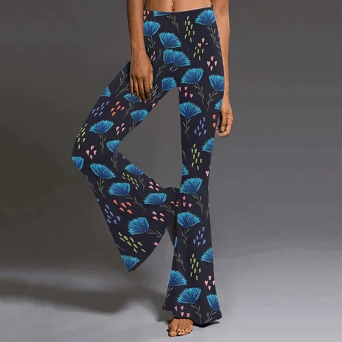 Vista 2 de YUHAOTIN womens dress pants petite short length Waist Leg Leaves Casual Pants Length Womens Prints Full High Flare Pants