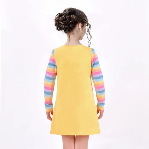 Vista 3 de Sunny Fashion Vestido de manga larga para niñas, margaritas y flores, a rayas, de algodón casual