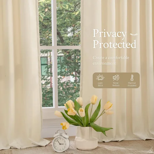 Vista 6 de LAMIT - Paneles de terciopelo beige para sala de estar de 72 pulgadas de largo, elegantes cortinas aisladas térmicamente e insonorizadas