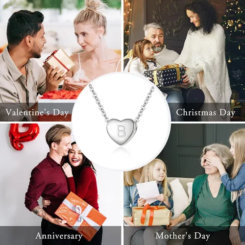 Vista 2 de BriLove Gifts for Mom Girls Women 925 Sterling Silver Tiny Initial Heart Pendant Choker Necklace for Mothers DayValentines