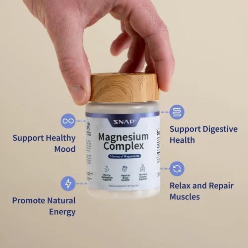 Vista 3 de Snap Triple Complejo de Magnesio para Mujeres y Hombres para Sueño y Apoyo Muscular – 400 mg, suplemento de magnesio 3 en 1 – Bisglicinato, Citrato