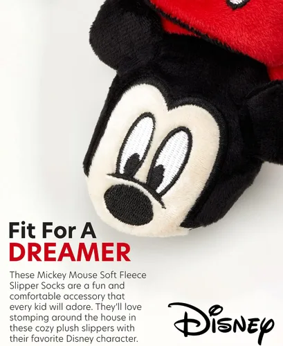 Vista 3 de Disney Botines de Mickey Mouse para bebés y niños, calcetines de vellón suave (recién nacidobebé)