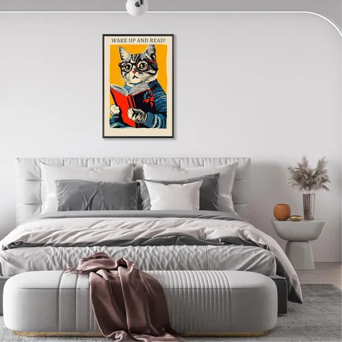 Vista 3 de Póster vintage de gato y libro, arte de pared inspirador, arte de lectura clásico para amantes de los libros, pintura para sala de estar, oficina