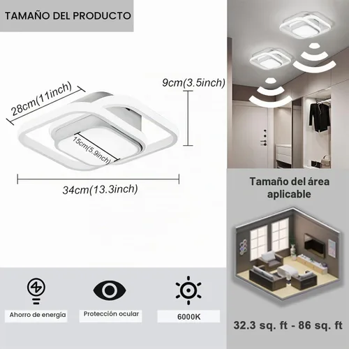 Vista 6 de Lámpara de techo LED con sensor de movimiento de 12.6 pulgadas para interiores, 36 W 6000 K, lámpara de techo blanca de montaje empotrado moderna