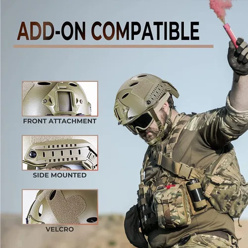 Vista 5 de Casco táctico PJ para Airsoft y Paintball con soporte para gafas de visión nocturna (NVG) y carril lateral