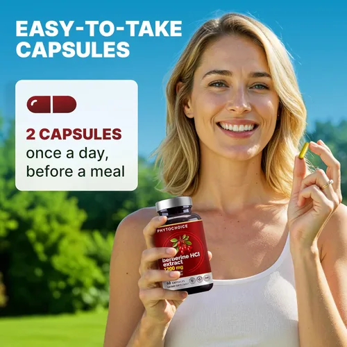 Vista 4 de Pure Berberine HCl 1200mg - Suplemento de berberina de alta absorción para la salud metabólica, apoyo avanzado del metabolismo de la glucosa
