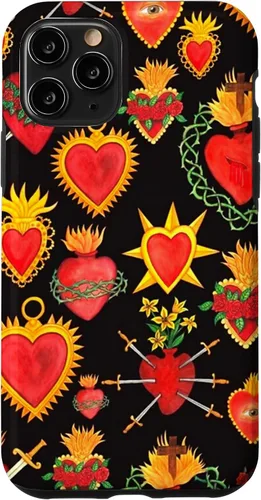 Vista 28 de iPhone 14 Pro Max Hearts Mexican Days of the Dead Latina Milagros Folk Art Fun Case