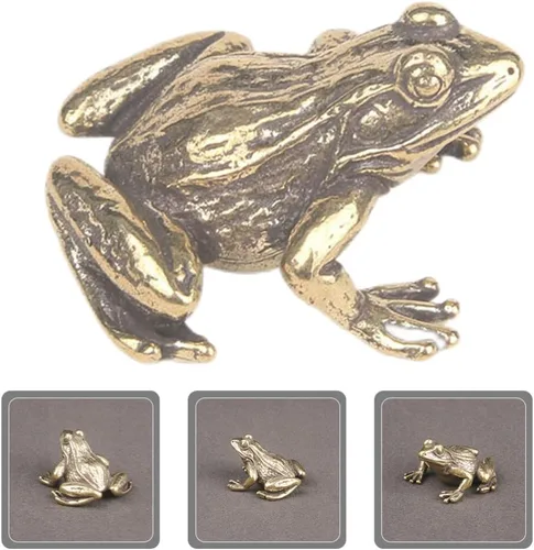 Vista 9 de HOMSFOU Figuras de animales de latón, figuras de Feng Shui, rana de Vinatge, figuras de Feng Shui, decoración de mesa de rana, decoración de rana