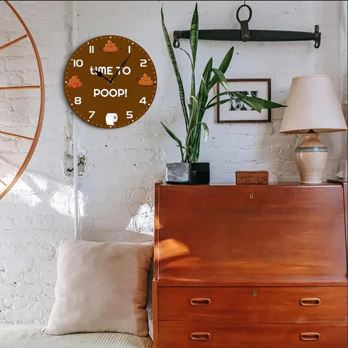 Vista 2 de Funny Poop Barthroom - Reloj de pared de madera de 10 pulgadas, funciona con pilas, reloj de pared sin tictac, hora de hacer popa, relojes de pared