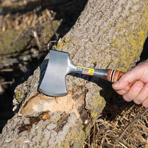 Vista 5 de ESTWING Sportsman's Axe - Hacha de camping de 12 pulgadas con construcción de acero forjado y agarre de cuero genuino - E14A