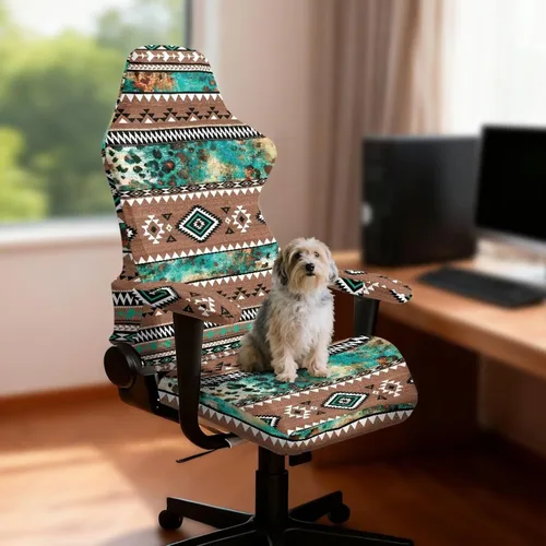 Vista 3 de Suobstales Aztec Leopard American Tribal Pattern Gaming Chair Cover Stretch Slipcover with Armrest Covers, Washable Elastic Protector Universal