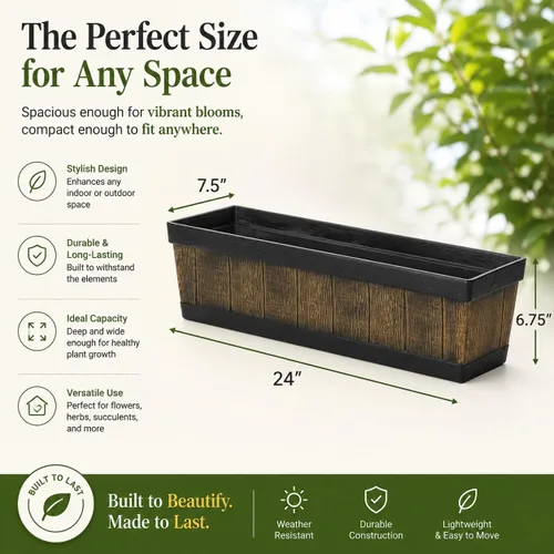 Vista 2 de Gardenised QI004121.L - Maceta rectangular de plástico para exteriores e interiores, maceta para plantar verduras o flores, marrón grande