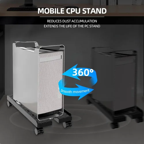 Vista 5 de Soporte de CPU móvil ajustable, Soporte de torre de computadora ventilado con 4 ruedas con rodamientos se adapta a la mayoría de torres de PC