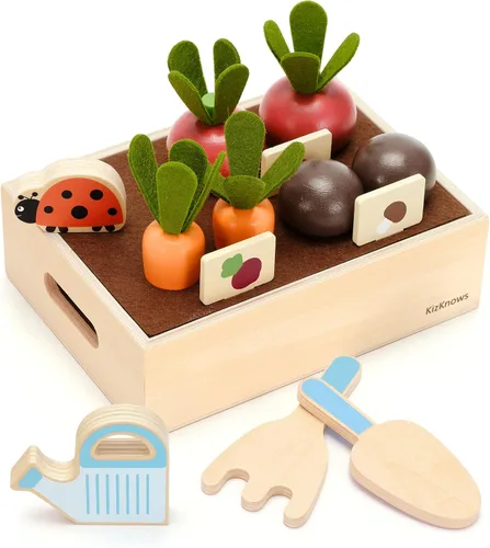 Vista 8 de Juego de herramientas de jardín de flores de madera, caja de jardinería y juego de herramientas de jardín, juguetes Montessori, aprendizaje