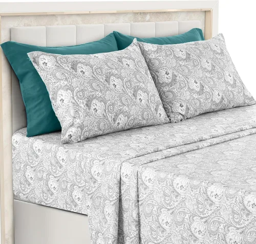 Vista 28 de LDC LUX Décor Colección - Juego de sábanas para cama de tamaño individual con estampado de cachemira – 4 piezas de sábanas de microfibra ultra