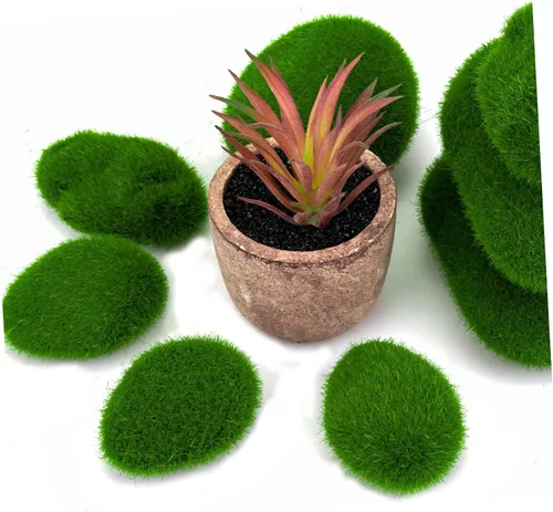 Vista 9 de IMIKEYA Cuenco decorativo de musgo sintético, 26 piezas, piedras cubiertas de piedra de musgo, piedras falsas, jarrones decorativos, plantas