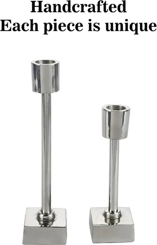 Vista 6 de Rely+ Juego de 2 portavelas plateados con forma cuadrada, soporte para mesa de café, centro de mesa, candelabros, decoración para el hogar, mantel