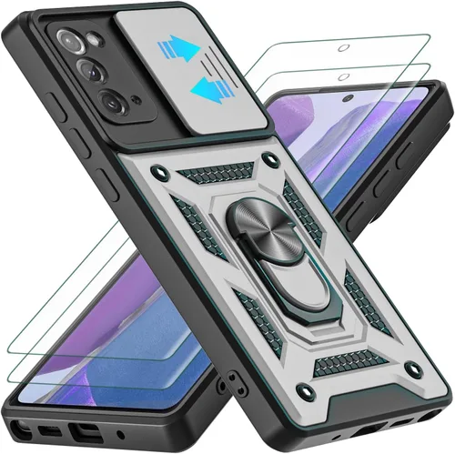 Vista 14 de Funda para Galaxy Note 20, con protector de pantalla de TPU flexible autorreparable [2 unidades] y cubierta de cámara deslizante, anillo de rotación