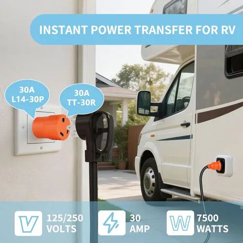 Vista 5 de Adaptador de generador RV 30A, NEMA L14-30P a TT-30R, 3750W Macho de 30 amperios a hembra de 30 amperios