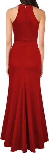 Vista 2 de WOOSEA Vestido largo de cóctel de noche con cuello alto y sin mangas para mujer