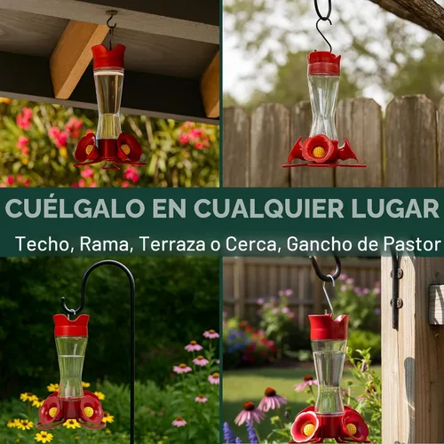 Vista 6 de Perky-Pet 203CPBN Comedero de vidrio para colibríes al aire libre con posaderos, foso de hormigas, protectores de abejas - Paquete de 1