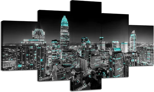 Vista 11 de Cawpom Arte de pared de Los Ángeles en blanco y negro, cuadro decorativo para pared, diseño de horizonte de Los Ángeles, póster de palmera, marco