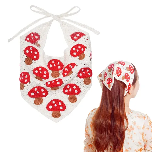 Vista 8 de hoyuwak Pañuelo para la cabeza de ganchillo, bandanas, diademas de corazón, bufanda, cubiertas para la cabeza, accesorios para el cabello rosa