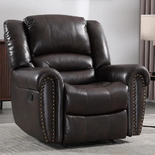 Vista 21 de CANMOV Silla reclinable de cuero, silla reclinable manual clásica y tradicional con cómodos brazos y respaldo, sofá individual para sala de estar