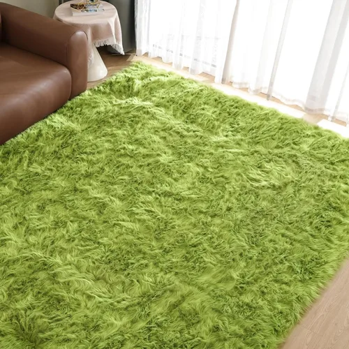Vista 88 de Goolela Alfombra esponjosa de piel sintética para dormitorio, color marrón claro beige, 2 x 3 pies, alfombra de piel de oveja peluda y difusa